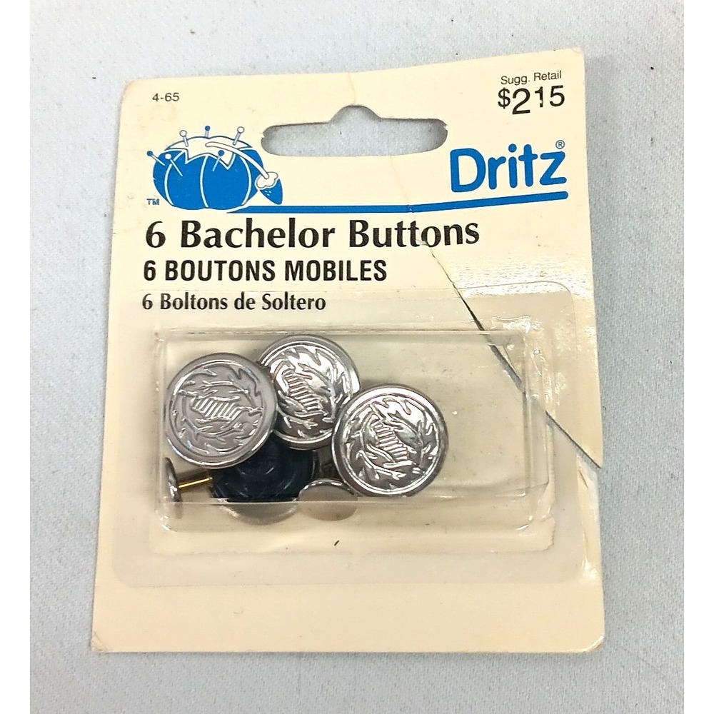 Vintage Dritz Bachelor Buttons 4 Pieces No Sew Tack On Metal Fasteners Sewing